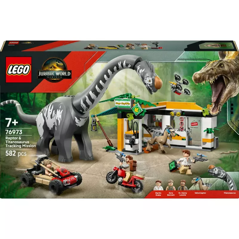 LEGO Jurassic World set 76973 — Raptor & Titanosaurus with 3 figures, 582 pieces, ages 7+