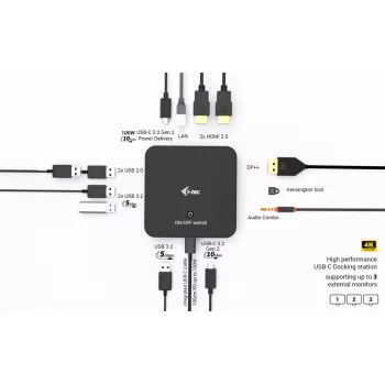 i-tec USB-C DP Dual HDMI Docking Station with Power Delivery 100 W + Universal Charger 100W
