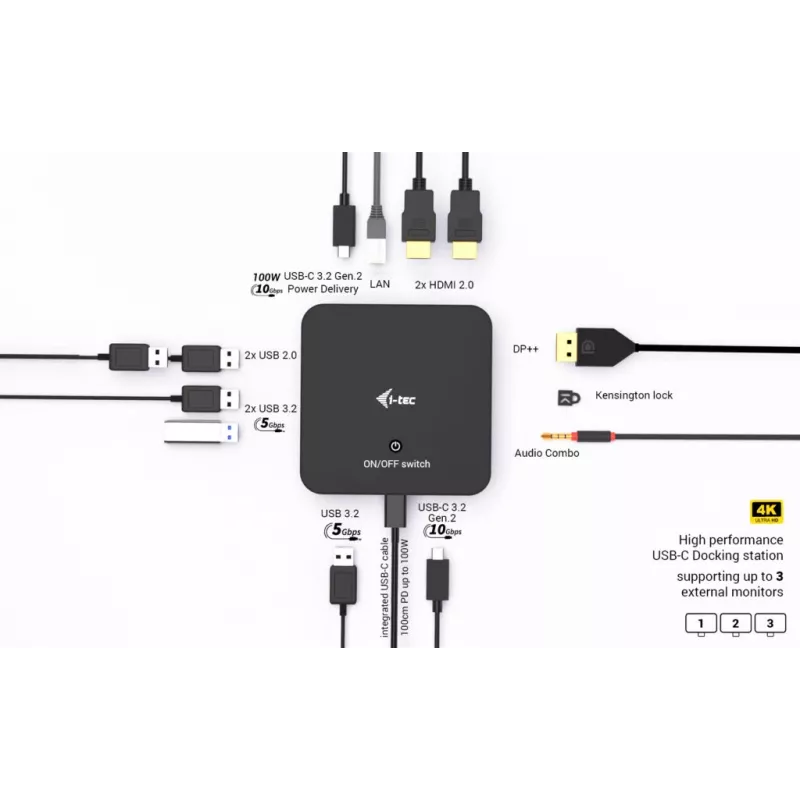 i-tec USB-C DP Dual HDMI Docking Station with Power Delivery 100 W + Universal Charger 100W