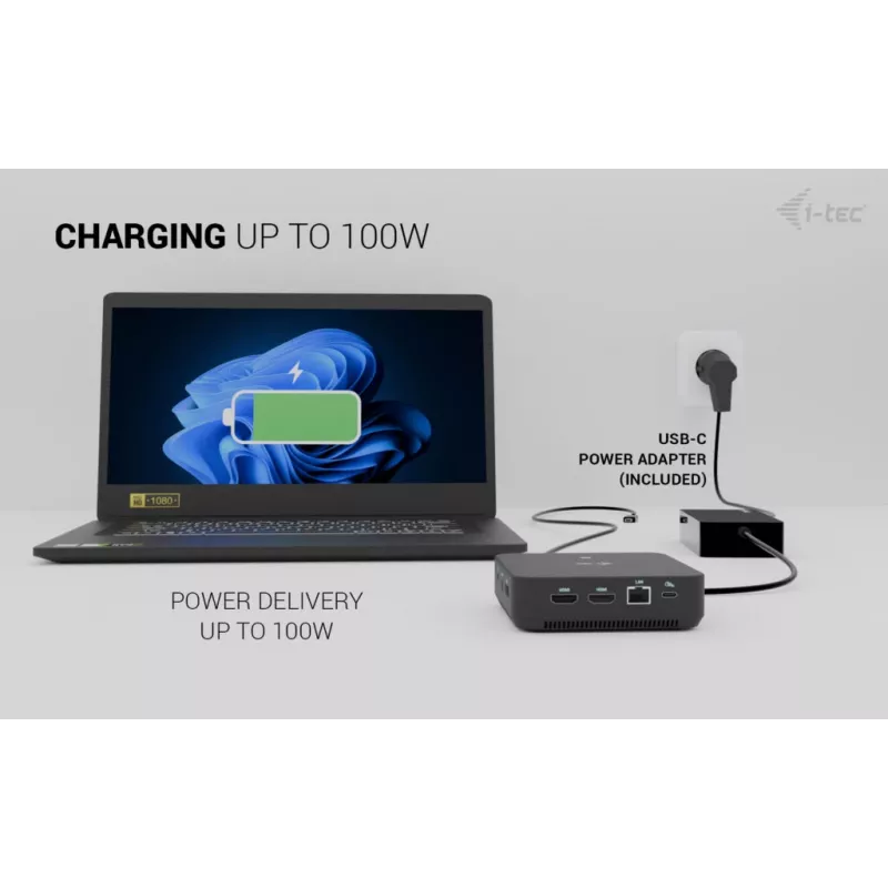 i-tec USB-C DP Dual HDMI Docking Station with Power Delivery 100 W + Universal Charger 100W