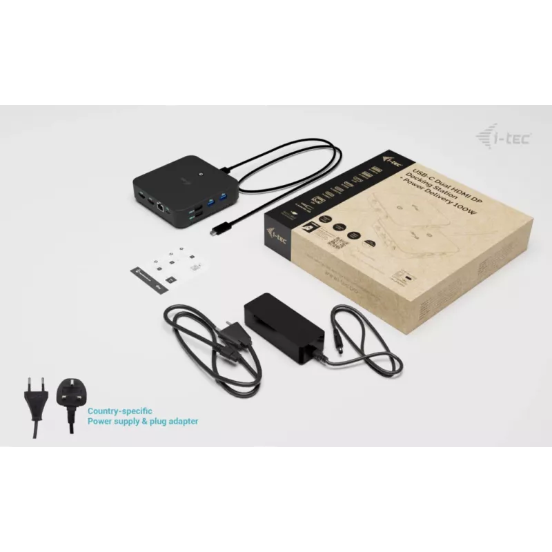 i-tec USB-C DP Dual HDMI Docking Station with Power Delivery 100 W + Universal Charger 100W