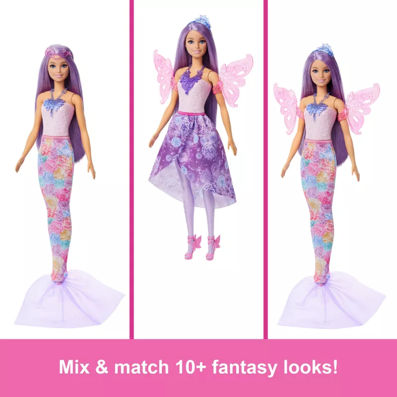 Barbie Doll Fantasy Fashion Pack with Accessories Including Mermaid Tail, Fairy Wings, & Necklaces
