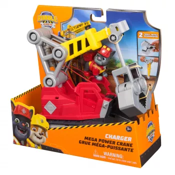 Crane truck Spin Master Rubble & Crew Charger's Mega Power Crane with Charger figure, 2 detachable tools, plastic, for ages 3+