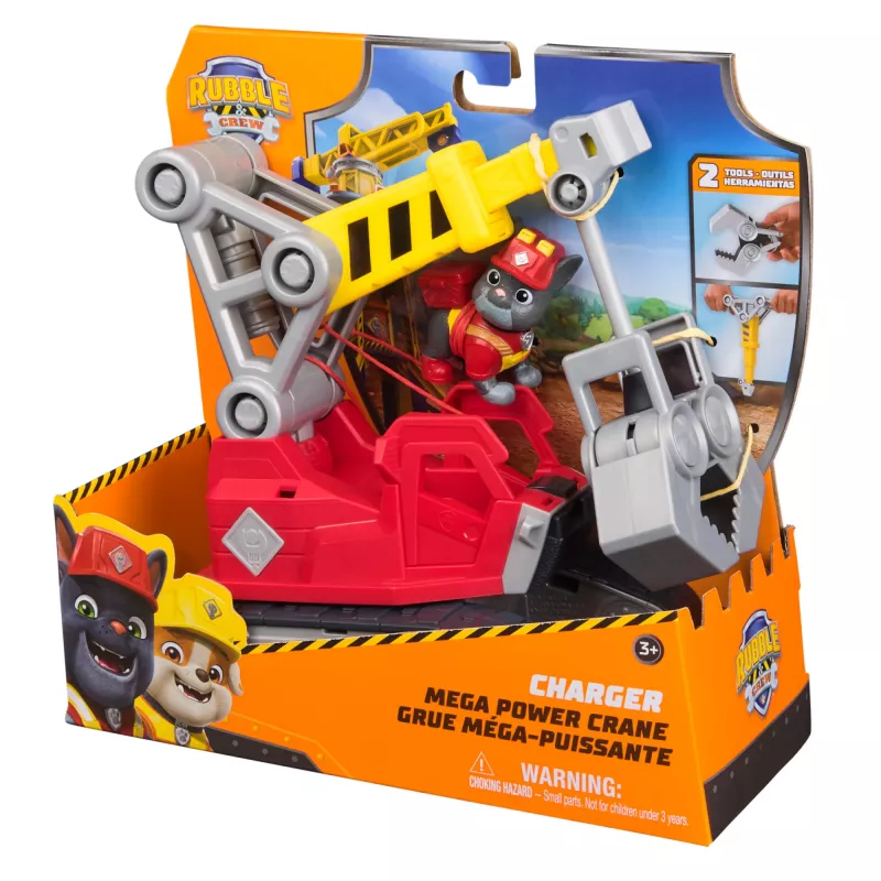 Crane truck Spin Master Rubble & Crew Charger's Mega Power Crane with Charger figure, 2 detachable tools, plastic, for ages 3+
