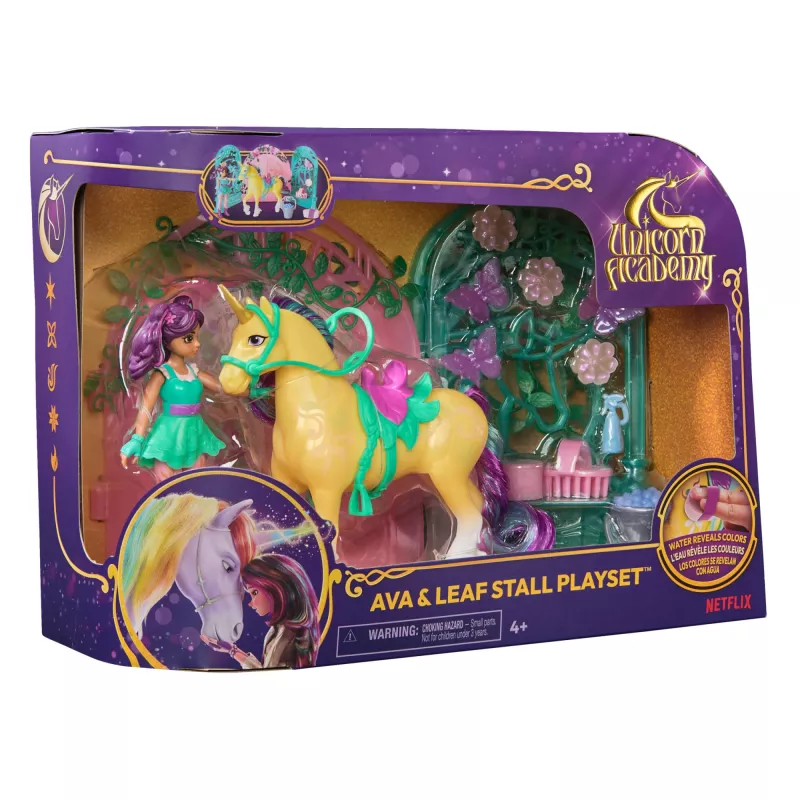 Unicorn Academy, Ava Doll & Color-Change Leaf Stall Playset, Easter Gifts Idea, Includes 15 Accessories, Dolls & Unicorn Toys for Girls Ages 4 and up