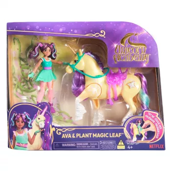 Unicorn Academy, Ava & Plant Magic Leaf with Light-up Effect, 2 Riding Accessories, Dolls & Unicorn Toys for Girls Ages 4 and up