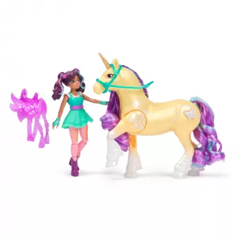 Unicorn Academy, Ava & Plant Magic Leaf with Light-up Effect, 2 Riding Accessories, Dolls & Unicorn Toys for Girls Ages 4 and up