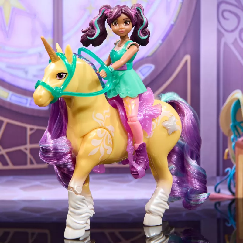 Unicorn Academy, Ava & Plant Magic Leaf with Light-up Effect, 2 Riding Accessories, Dolls & Unicorn Toys for Girls Ages 4 and up
