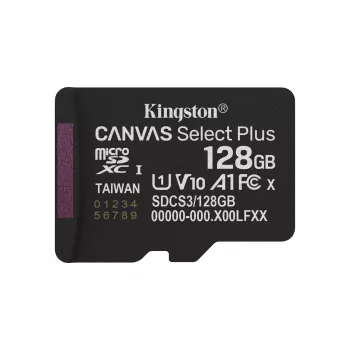 Kingston Technology 128GB micSDXC Canvas Select Plus Gen3 150R A1 Single Pack w/o ADP
