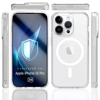 Mobile phone cover 3MK Armor MagCase for iPhone 16 Pro, transparent, for 16 cm (6.3 inch) display, PC+TPU