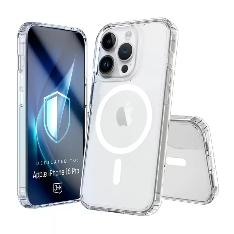 Mobile phone cover 3MK Armor MagCase for iPhone 16 Pro, transparent, for 16 cm (6.3 inch) display, PC+TPU