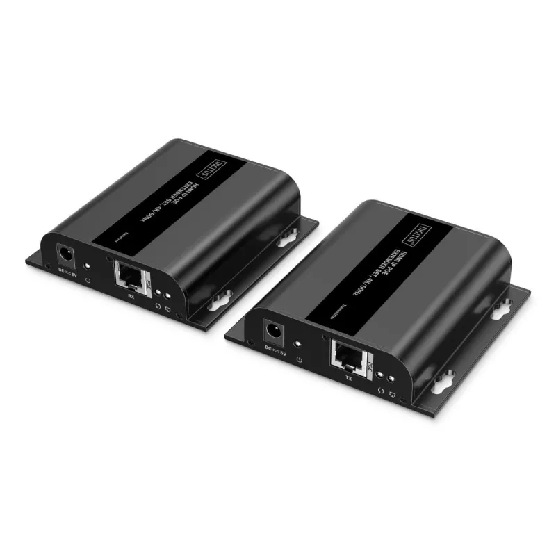 DIGITUS HDMI IP Extender Set - 4K/60Hz 120/200 m, PoE, One-to-Many, CAT, Black