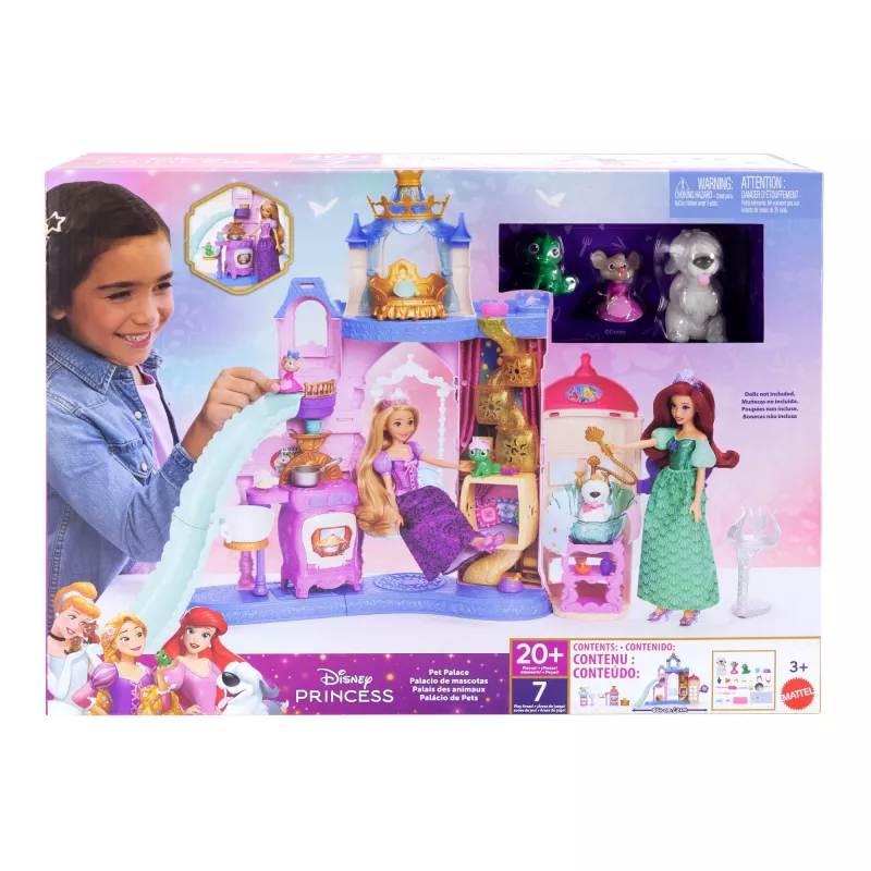 Disney Princess Pet Palace Playset with 7 Play Areas, 3 Animal Friends & 20+ Furniture & Accy