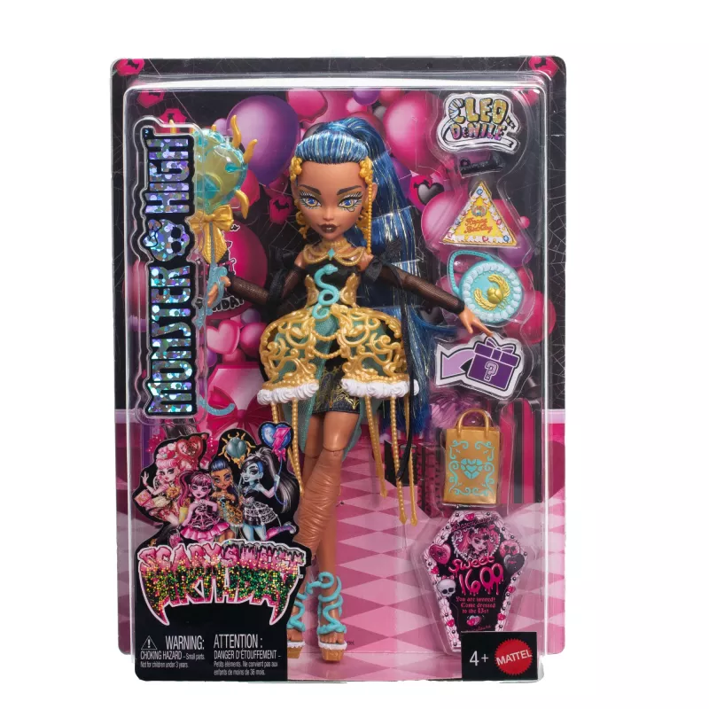 Monster High Scary Sweet Birthday Cleo De Nile Doll in Party Dress with Balloon & Gift