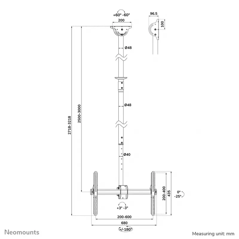 Ceiling mount Neomounts CL35-440BL16XL max 50kg 37-70 inch