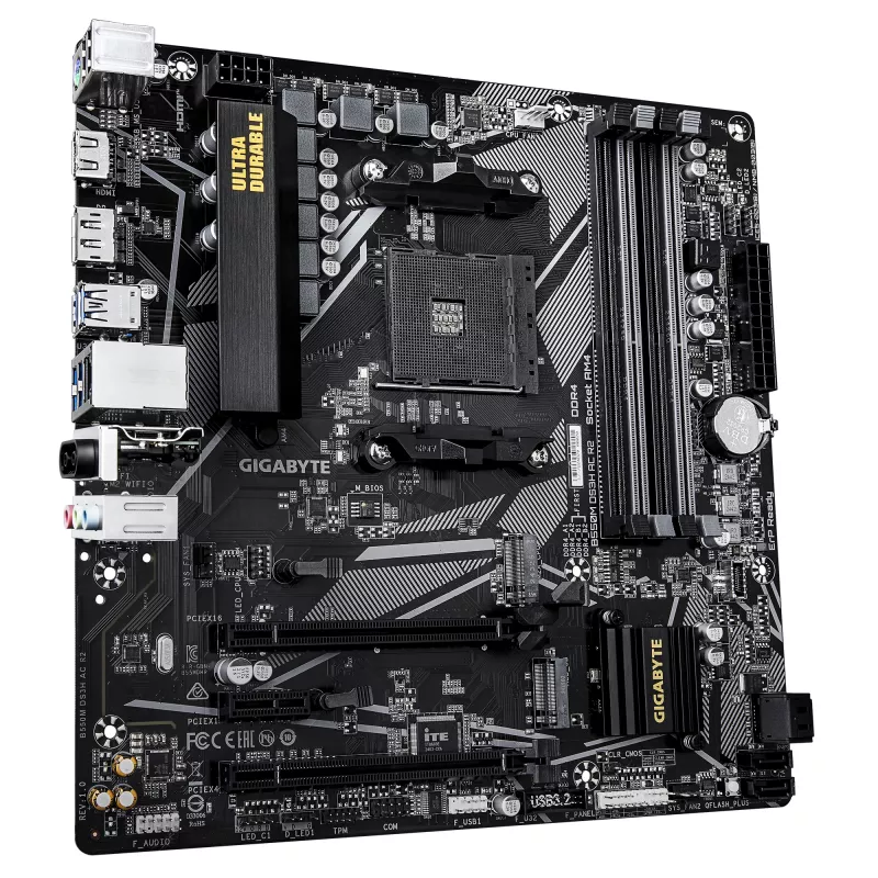 GIGABYTE B550M DS3H AC R2 Motherboard - AMD Ryzen 5000 CPUs, 5+3 Phases VRM, up to 4733MHz DDR4 (O.C.), 1xPCIe 4.0 + 1xPCIe 3.0 M.2, Wi-Fi 5, 1GbE LAN, USB 3.2 Gen 1
