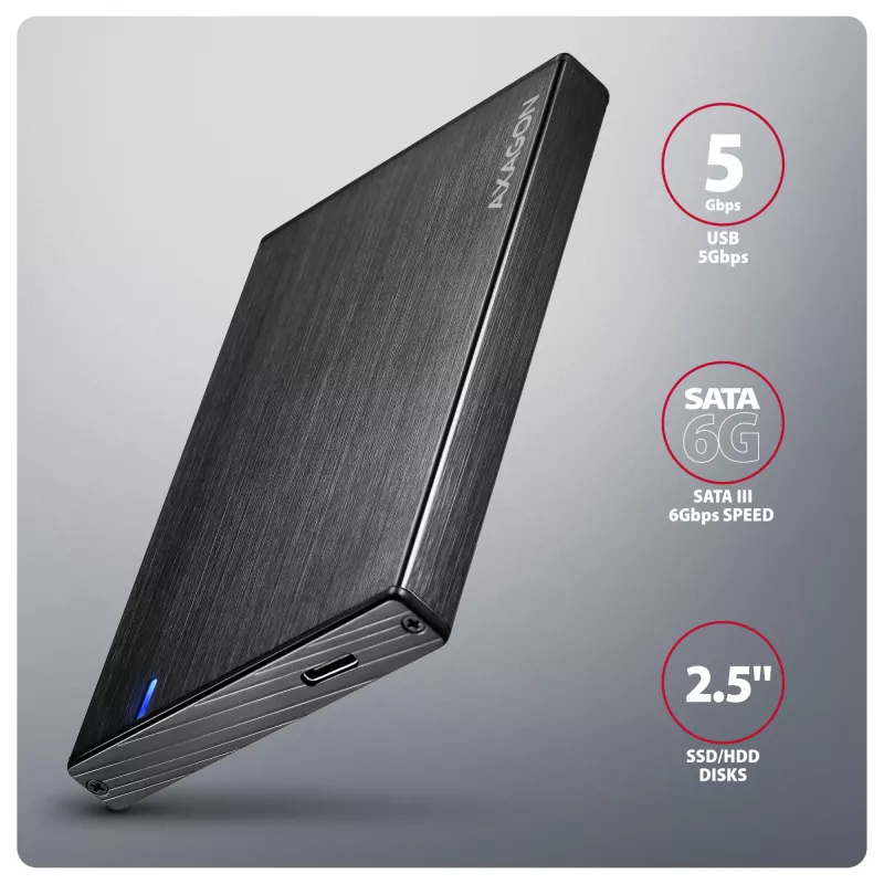 Axagon EE25-XA6C Compact aluminum USB-C 5Gbps – SATA 6G external box for 2.5 inch SSD/HDD