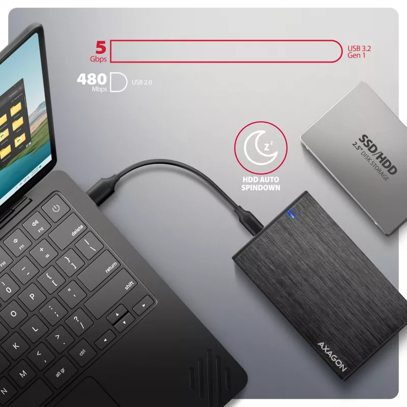Axagon EE25-XA6C Compact aluminum USB-C 5Gbps – SATA 6G external box for 2.5 inch SSD/HDD
