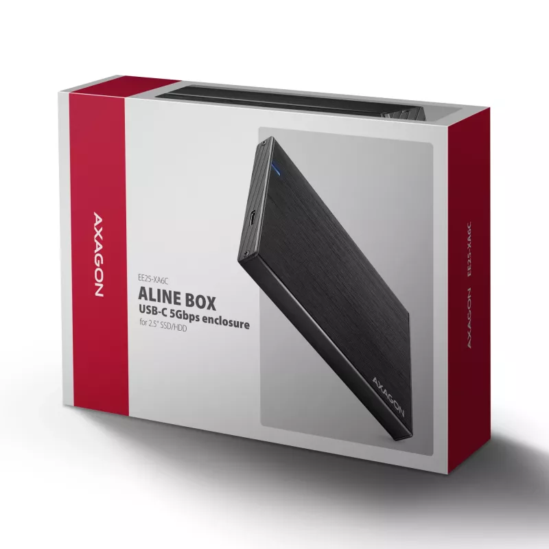 Axagon EE25-XA6C Compact aluminum USB-C 5Gbps – SATA 6G external box for 2.5 inch SSD/HDD