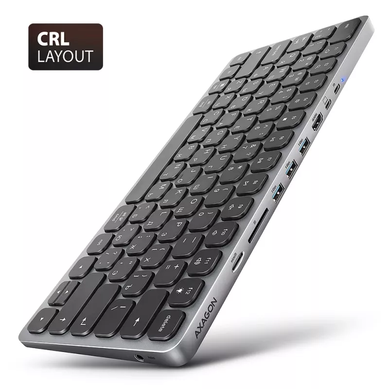 Axagon HMC-KB-CRL, USB 5Gbps hub w. keyboard, HDMI 4K/60Hz, 3x USB-A, SD/mSD, audio, PD100, Cyrillic layout