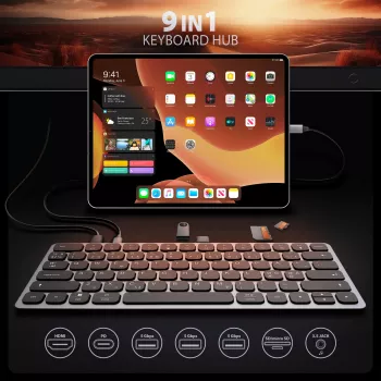Axagon HMC-KB-NRD, USB 5Gbps hub w. keyboard, HDMI 4K/60Hz, 3x USB-A, SD/mSD, audio, PD100, Nordic layout
