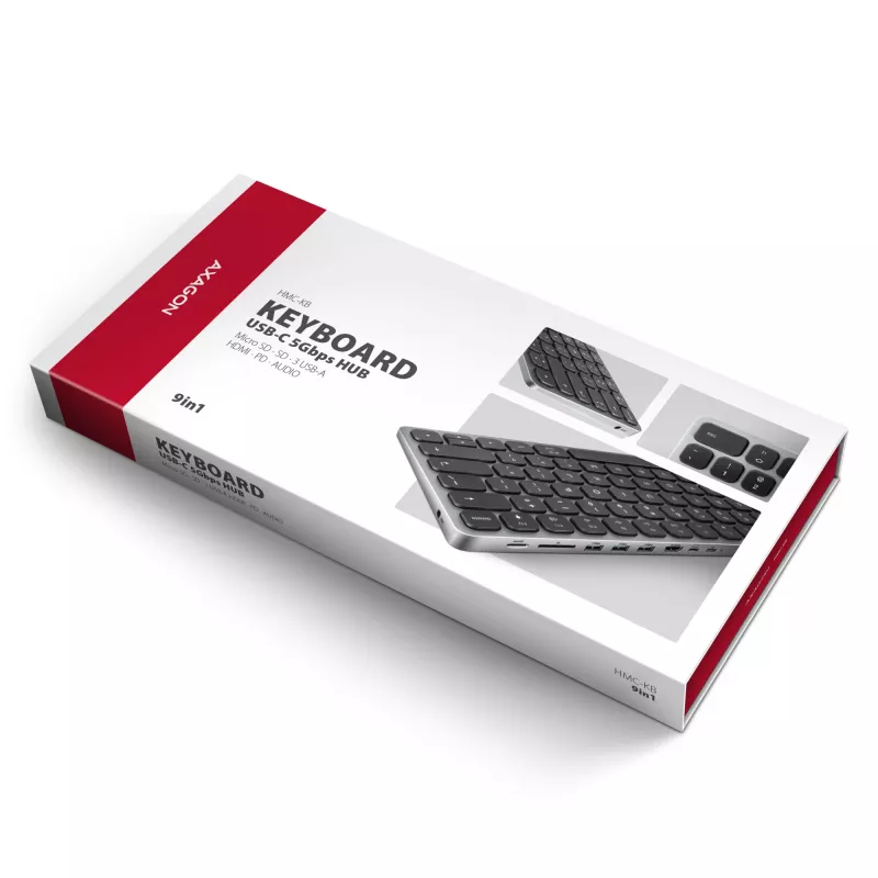 Axagon HMC-KB-NRD, USB 5Gbps hub w. keyboard, HDMI 4K/60Hz, 3x USB-A, SD/mSD, audio, PD100, Nordic layout