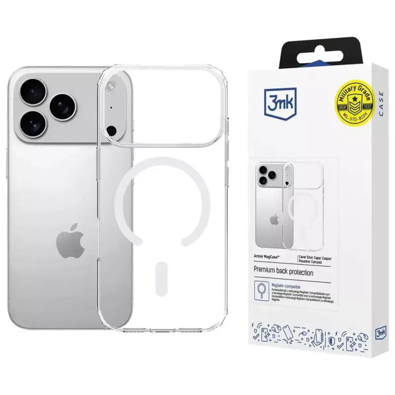 Protective case 3MK Armor MagCase for Apple iPhone 17 Pro, magnetic attachment, transparent/smoke finish