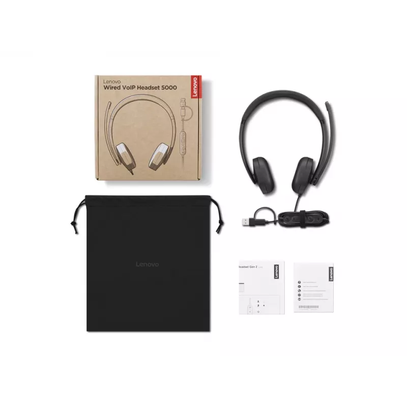 Lenovo VoIP Headset 5000 Wired Head-band Office/Call center USB Type-C Black