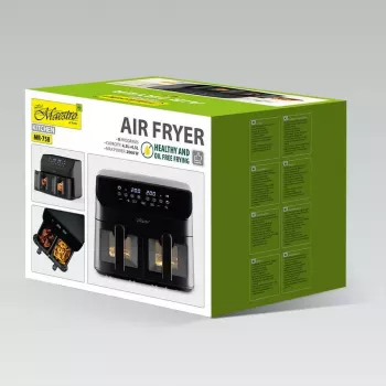 Hot air fryer Maestro MR-758, dual-basket 2×4.5 L capacity, 1400–1800W, adjustable 80–200°C, 8 programs, 30 min timer