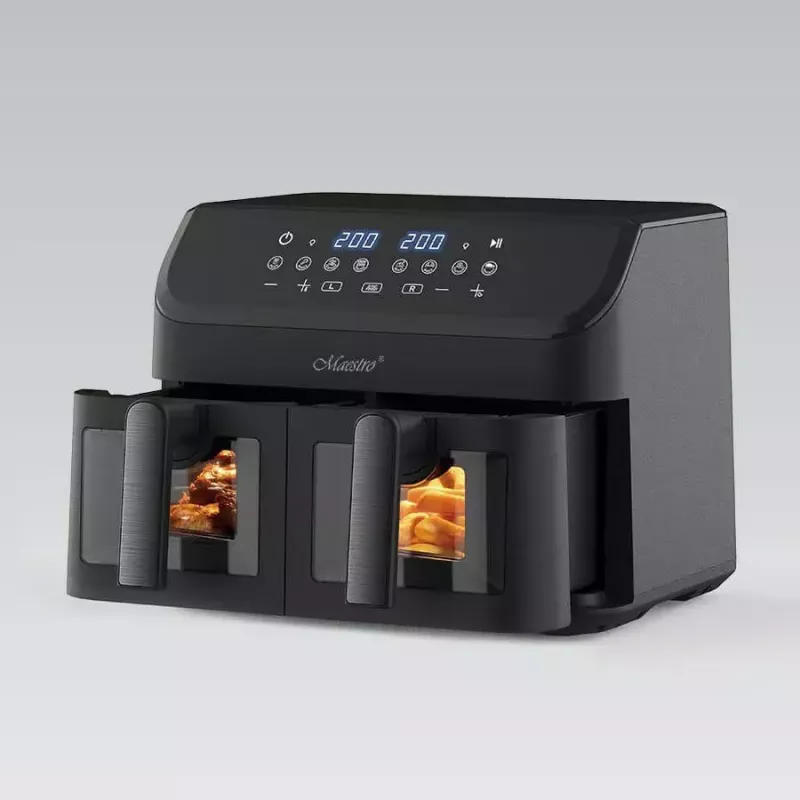 Maestro MR-758 dual-basket air fryer, 2 x 4.5 L (9 L), 2000 W, 80–200°C, 8 programs, black