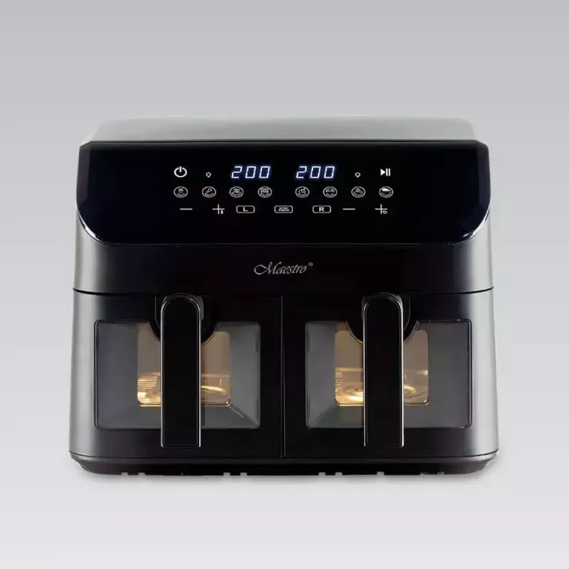 Maestro MR-758 dual-basket air fryer, 2 x 4.5 L (9 L), 2000 W, 80–200°C, 8 programs, black