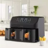 Maestro MR-758 dual-basket air fryer, 2 x 4.5 L (9 L), 2000 W, 80–200°C, 8 programs, black