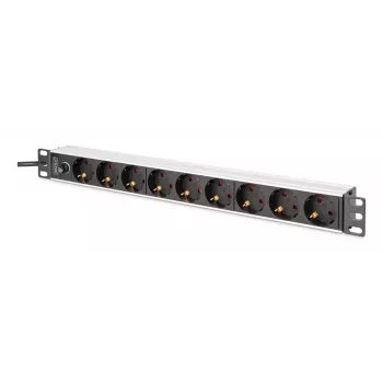 DIGITUS PDU - 1U Aluminum rackmount 8x CEE 7/7 outlet 1x outlet 10A Plug 250VAC 50/60Hz IEC C14 plug pre-fuse