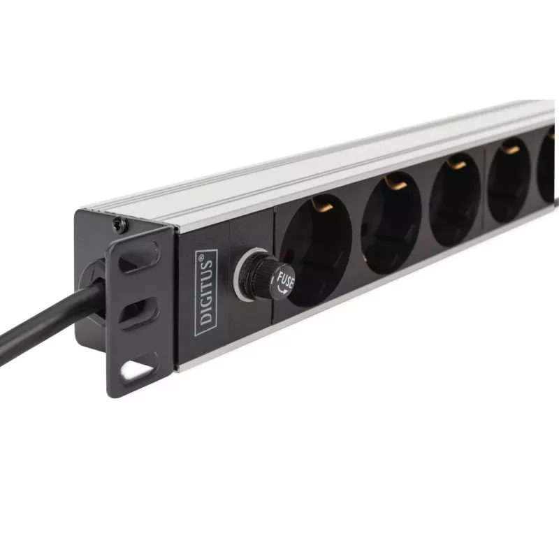 DIGITUS PDU - 1U Aluminum rackmount 8x CEE 7/7 outlet 1x outlet 10A Plug 250VAC 50/60Hz IEC C14 plug pre-fuse
