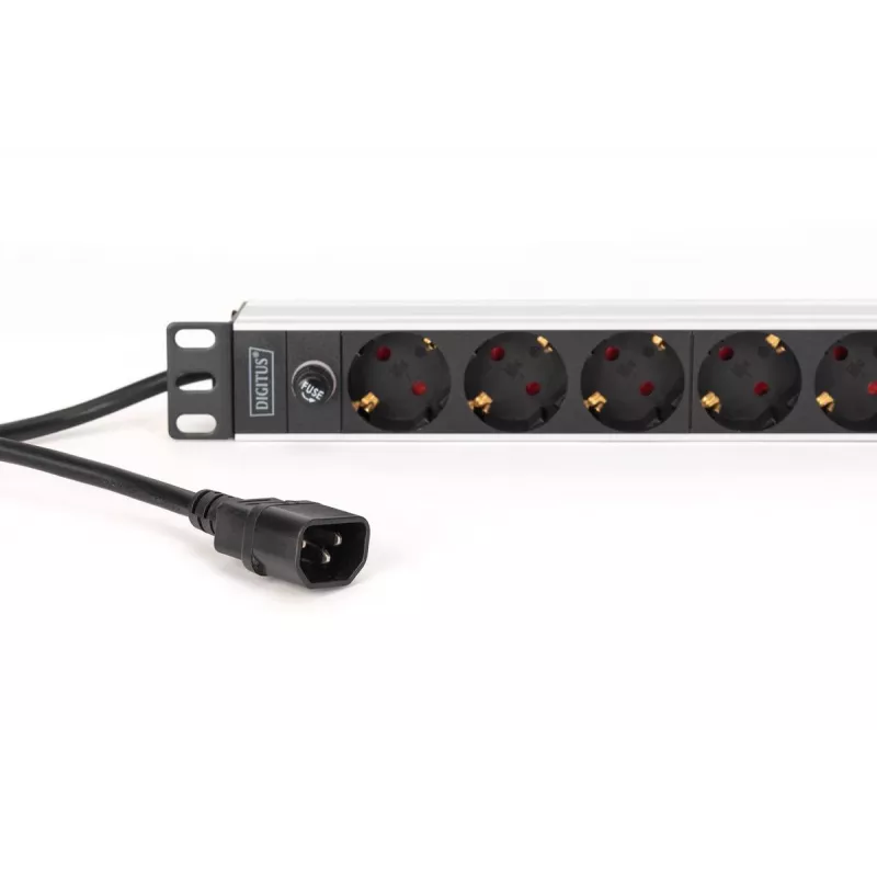 DIGITUS PDU - 1U Aluminum rackmount 8x CEE 7/7 outlet 1x outlet 10A Plug 250VAC 50/60Hz IEC C14 plug pre-fuse