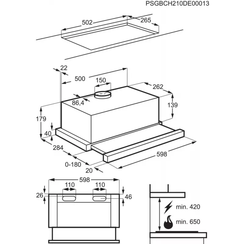 Semi built-in cooker hood Electrolux LFP326S, 598 mm, aluminium grease filter, 410 m³/h