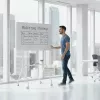Whiteboard ergo office ER-306 — dry-erase single-sided horizontal board, 1190×790 mm, freestanding steel with castor wheels, magnetic