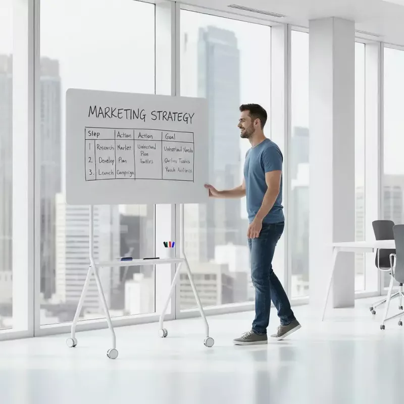 Whiteboard ergo office ER-306 — dry-erase single-sided horizontal board, 1190×790 mm, freestanding steel with castor wheels, magnetic