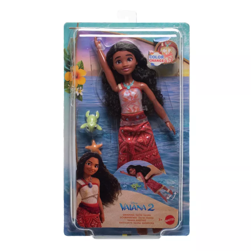Disney Vaiana 2 Toys, Swimming Tautai Vaiana Fashion Doll with 2 Accessories & Color-Change Bodice