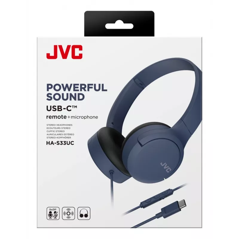 Headset JVC HA-S33UCAU wired binaural head-band USB-C, 2 drivers 2.97 cm, 20–20000 Hz, cable 1.2 m, blue