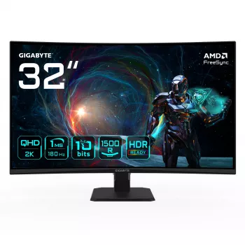 GIGABYTE GS32QCA 31.5 inch QHD Curved Gaming Monitor - 2560 x 1440, 180Hz, 1ms, 250 cd/m², FreeSync, HDR Ready, HDMI 2.0, Displayport 1.4