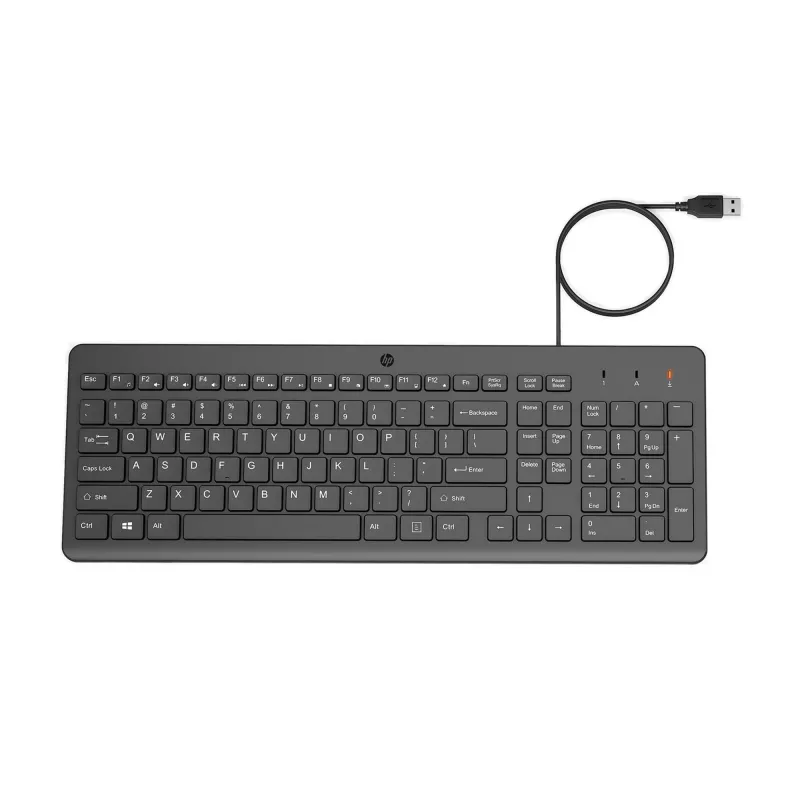 HP 150 Wired Keyboard, Full-size (100%), Wired, USB, Mechanical, QWERTY, Black