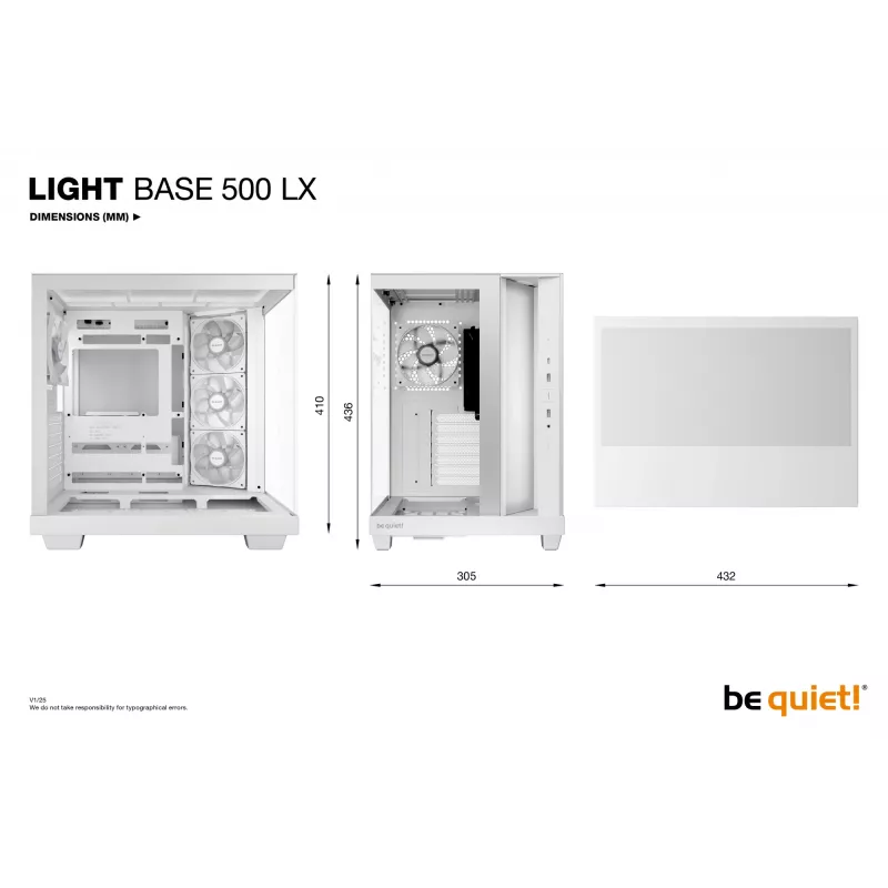 PC case be quiet Light Base 500 LX White Midi Tower ATX/PS2 PSU support 3x120 mm front 1x120 mm rear supports 2.5/3.5 inch drives 305×436×432 mm