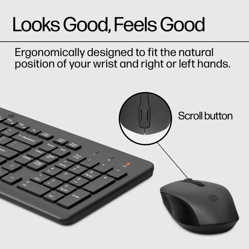 HP 330 Wireless Mouse and Keyboard Combination, Full-size (100%), Wireless, RF Wireless, QWERTY, Black, Mouse included