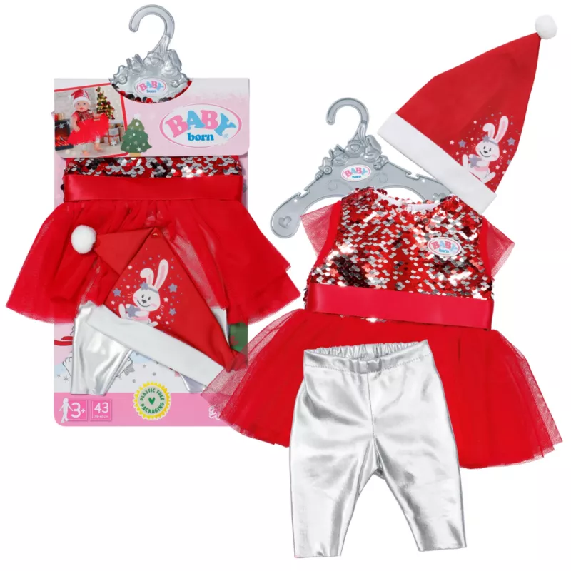 Doll dress ZAPF BABY born Xmas Dress for 43 cm dolls, textile, multicolour, foldable, age 3–12