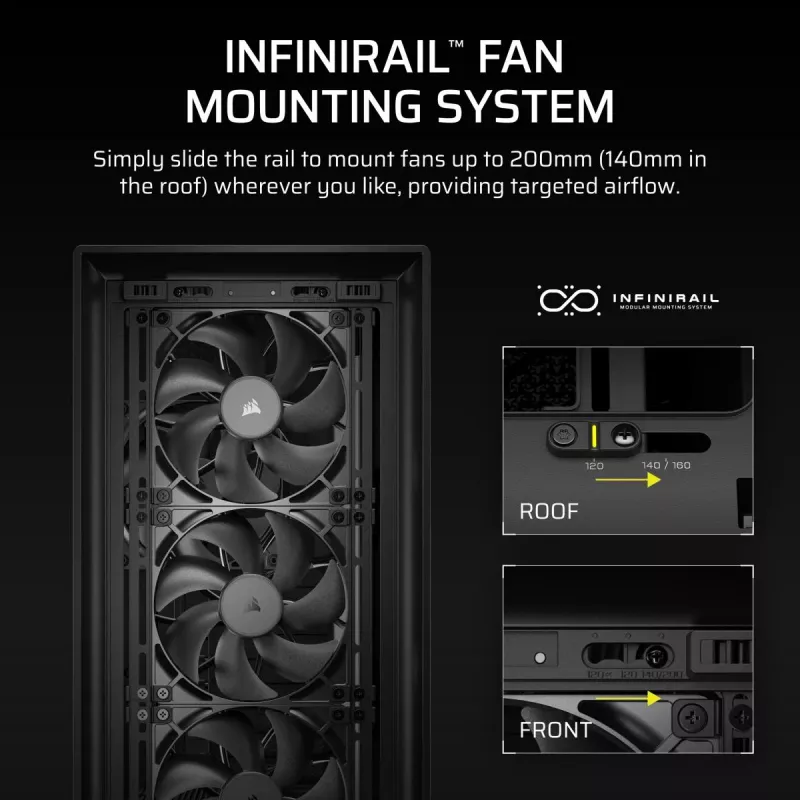PC Midi Tower case CORSAIR FRAME 5000D RS — Black, ATX/EATX support, 3x140 mm front fans, tempered glass, 250×556×542 mm