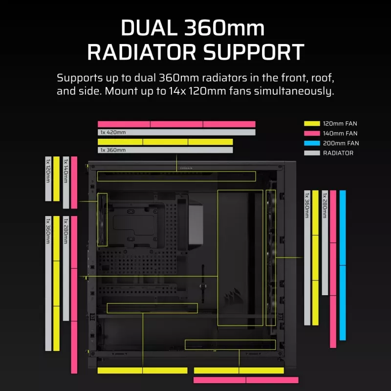PC Midi Tower case CORSAIR FRAME 5000D RS — Black, ATX/EATX support, 3x140 mm front fans, tempered glass, 250×556×542 mm