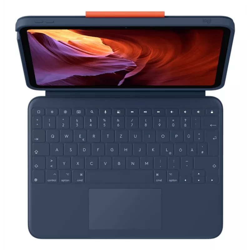 Keyboard case Logitech Rugged Combo 4 Touch QWERTZ German Smart Connector Blue for iPad 10th gen (A16) Trackpad Dock 256×195×20 mm
