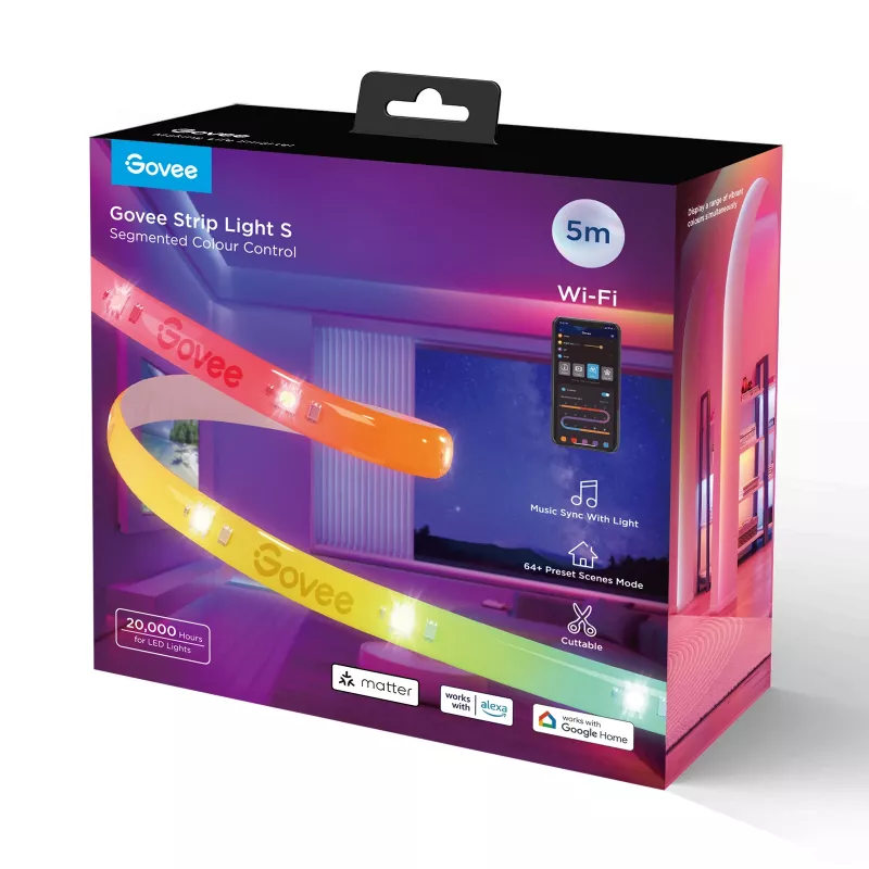 Smart LED strip light Govee Strip Light S 5m — Wi‑Fi/Bluetooth, RGBIC, 5,000 mm, white