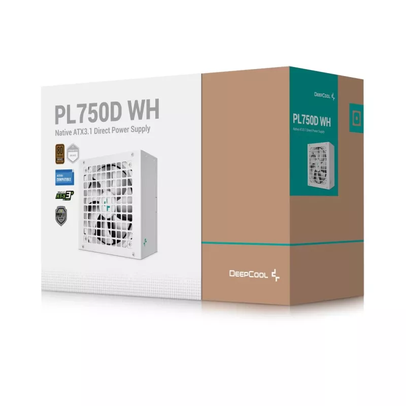 Power supply DeepCool PL750D WH — 750 W, ATX 20+4 pin, 80 PLUS Bronze, 120 mm fan, white